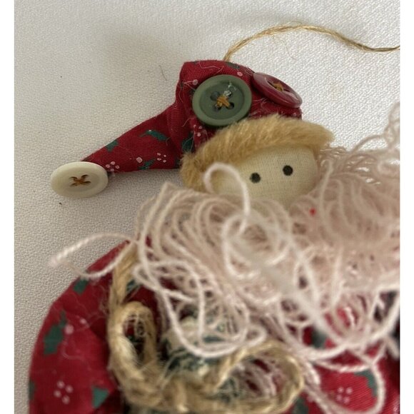 Vintage Primitive Country Santa Christmas Ornament Buttons Yarn Beard Twine - Picture 6 of 11